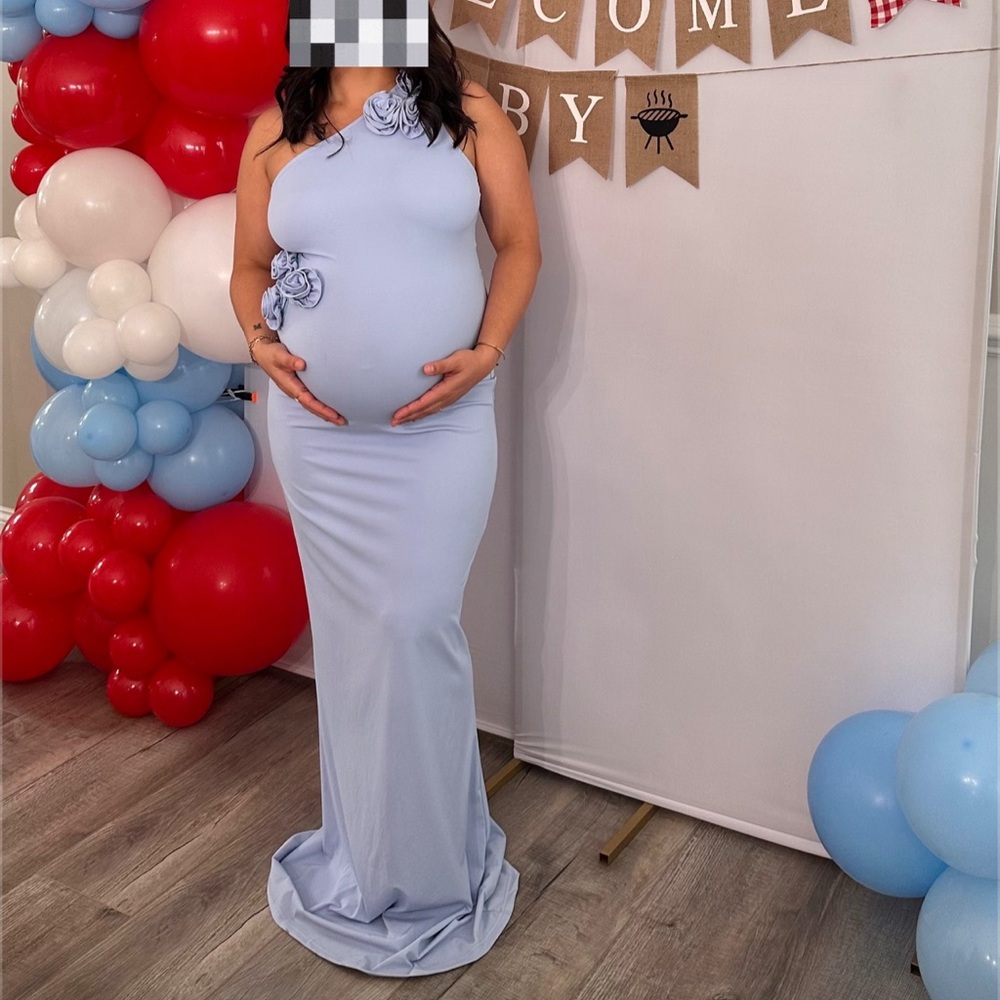 Baby Blue One Shoulder Flower Dress